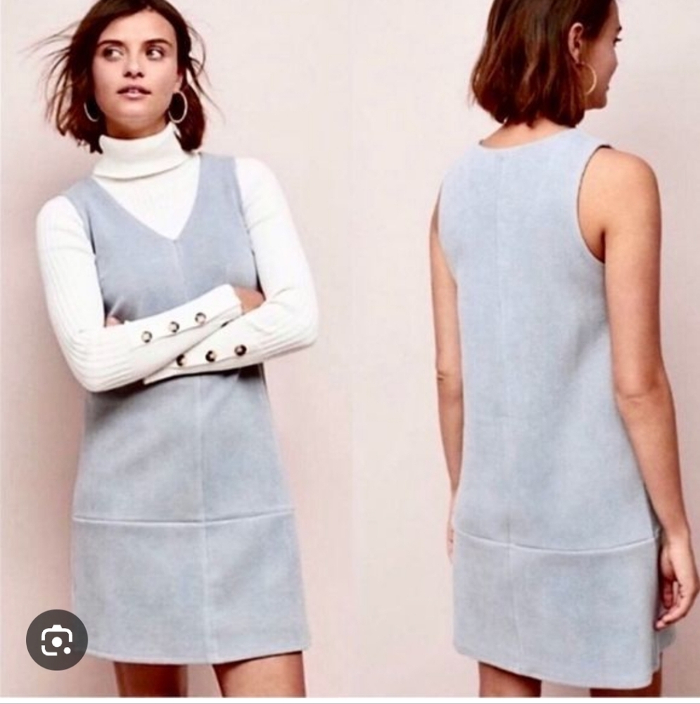 Bishop +Young Womens L - V- Neck Faux Suede MiniShift Dress... EUC